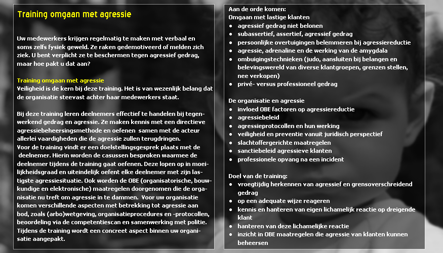 Informatie over de training omgaan met agressie.