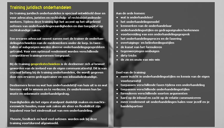 Informatie over de training juridisch onderhandelen.